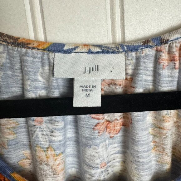 J. Jill Blue Floral Short Sleeve Tie Belt Knee Length Dress K9 - Picture 5 of 9